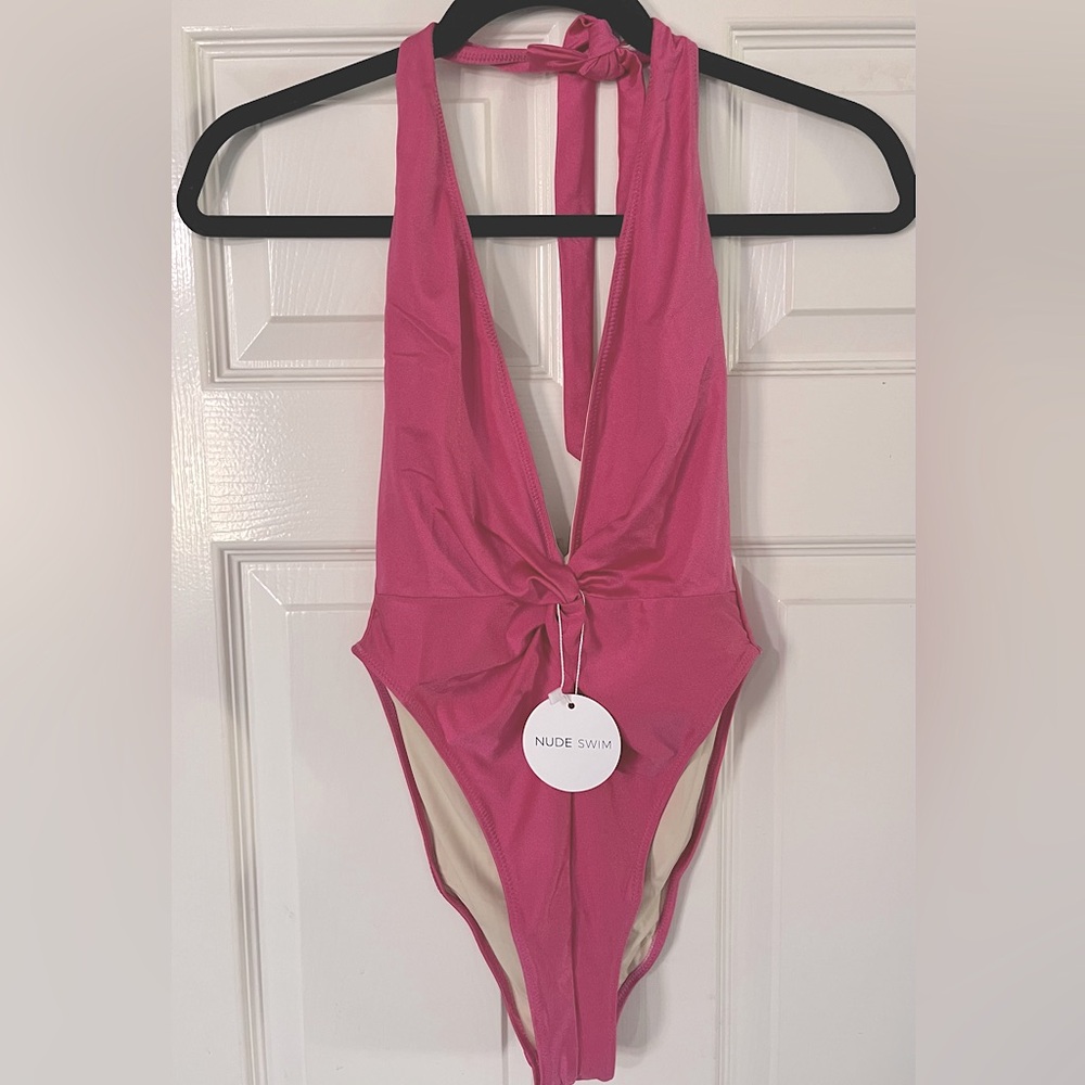 Pink Halter One-Piece Swimsuit By Nude Swim NWOT